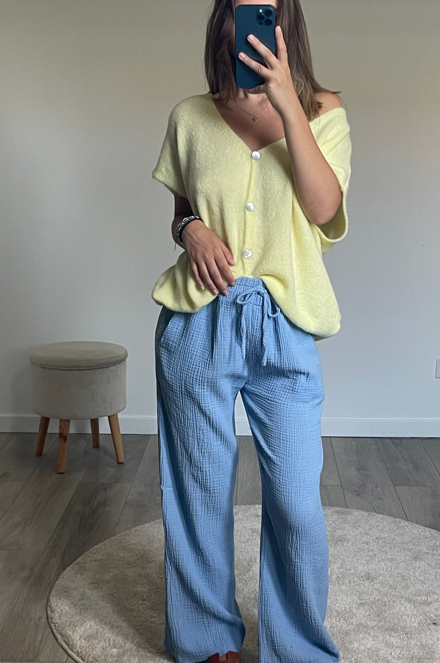 PANTALON GAZE DE COTON BLEU CIEL ELISE